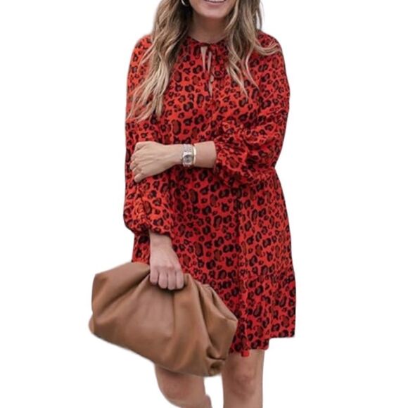 The Drop womens Red Animal Printed Tiered Mini Dress by graceatwood size M | NWT - Picture 2 of 15